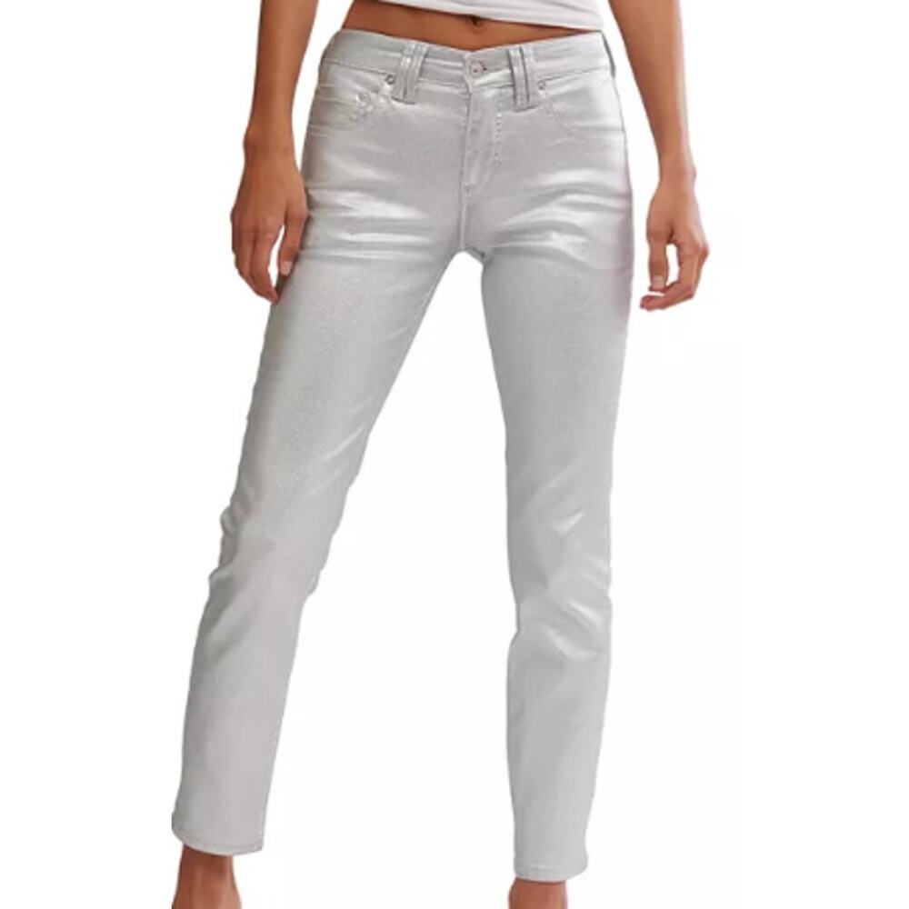 Mossimo Supply Co. white skinny jeans  metallic  shiny finish. size 15